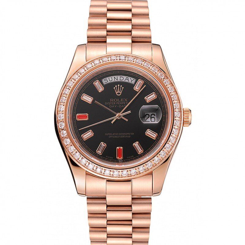 Swiss Rolex Day-Date Diamonds And Rubies Black Dial Rose Gold Bracelet 1454102 - LEXCOPY-Redefine Luxury – Premium Watches, Unbeatable Prices