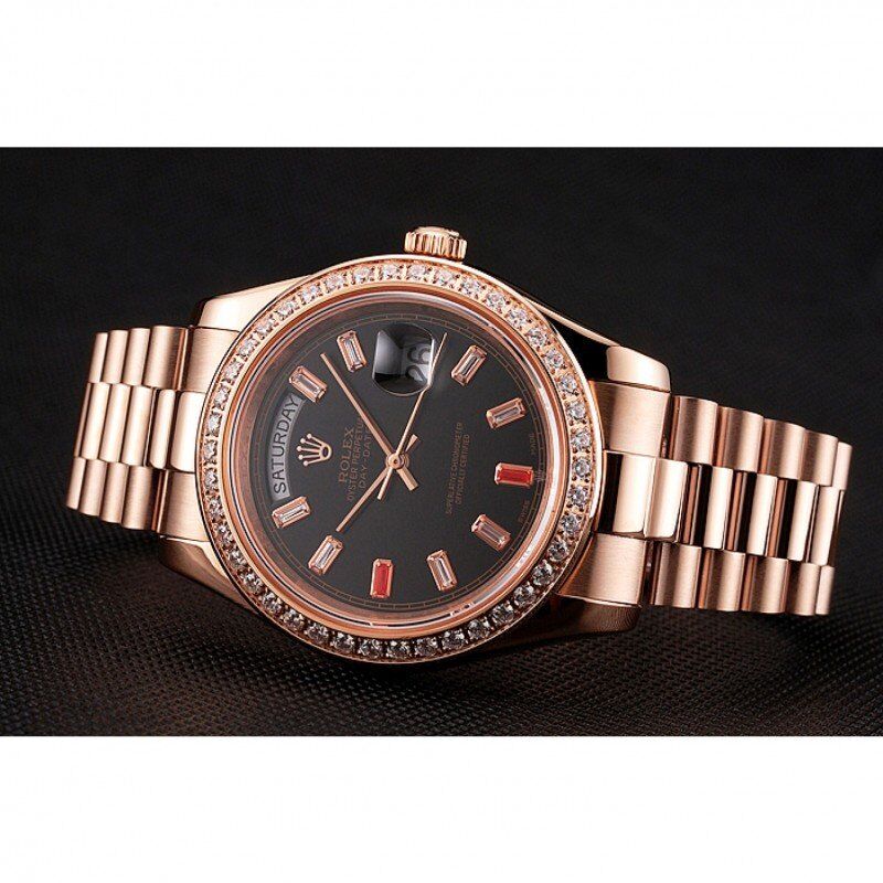Swiss Rolex Day-Date Diamonds And Rubies Black Dial Rose Gold Bracelet 1454102 - LEXCOPY-Redefine Luxury – Premium Watches, Unbeatable Prices